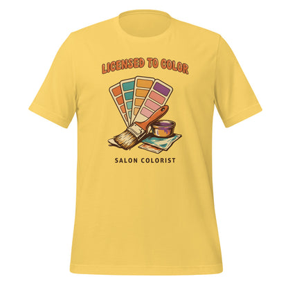Salon colorist Licensed to Color retro tee — Yellow, front