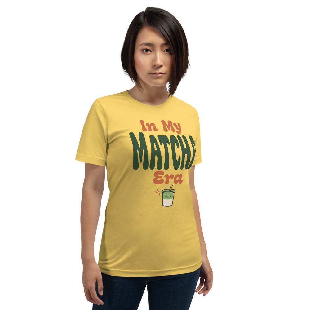 In My Matcha Era retro matcha tee — Yellow, on model