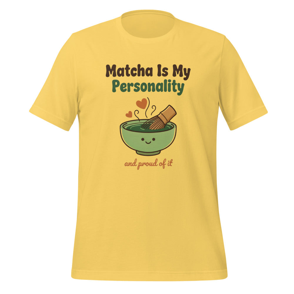 Matcha Is My Personality retro matcha tee — Yellow, front