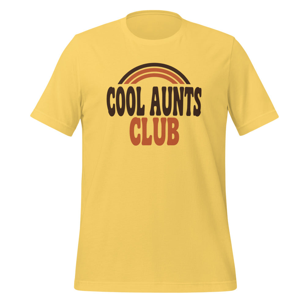 Cool Aunts Club retro groovy aunt tee — Yellow, front