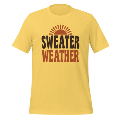 Sweater Weather retro 70s fall t-shirt — Yellow, front