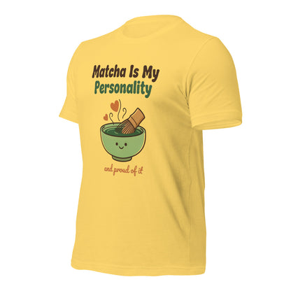 Matcha Is My Personality retro matcha tee — Yellow, front-right