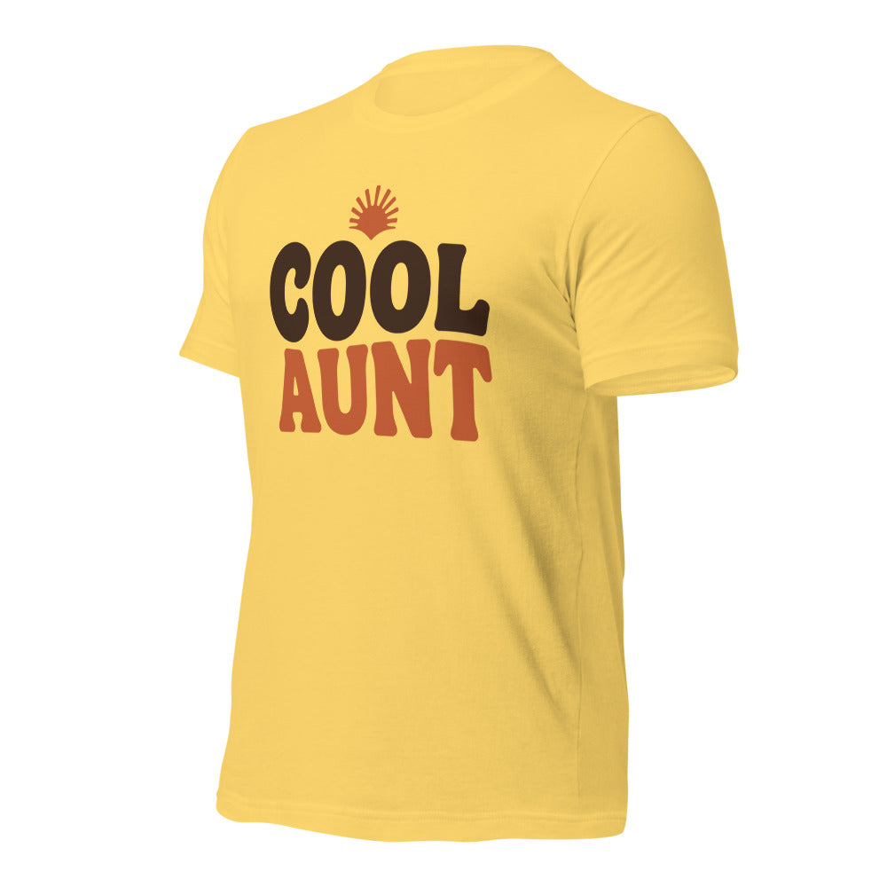 Cool Aunt retro groovy aunt tee — Yellow, front-right