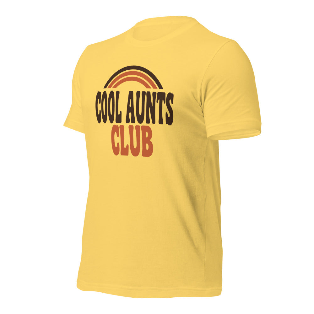Cool Aunts Club retro groovy aunt tee — Yellow, front-right