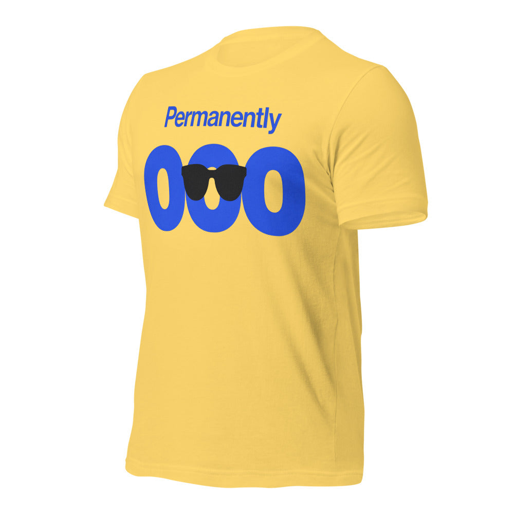 Permanently OOO out of office unisex t-shirt — Yellow, front-right