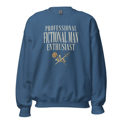 Professional Fictional Man Enthusiast book lover dark academia crewneck sweatshirt — Indigo Blue, front