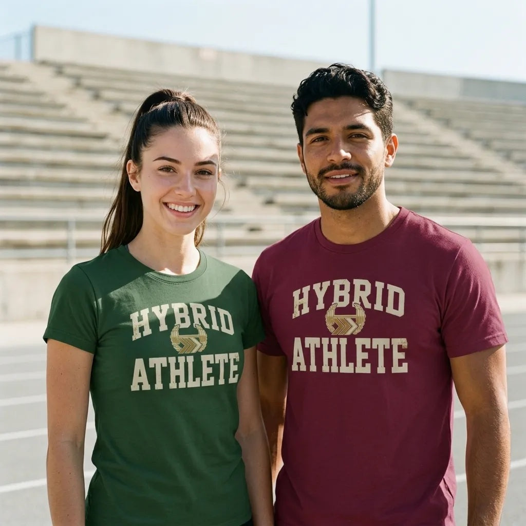 Hybrid Athlete vintage varsity tee — lifestyle