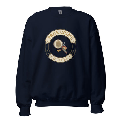 True Crime and Chill crewneck sweatshirt — Navy, front