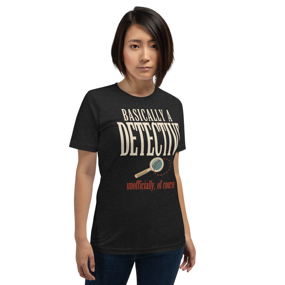 Basically a Detective vintage true crime tee — Black Heather, on model