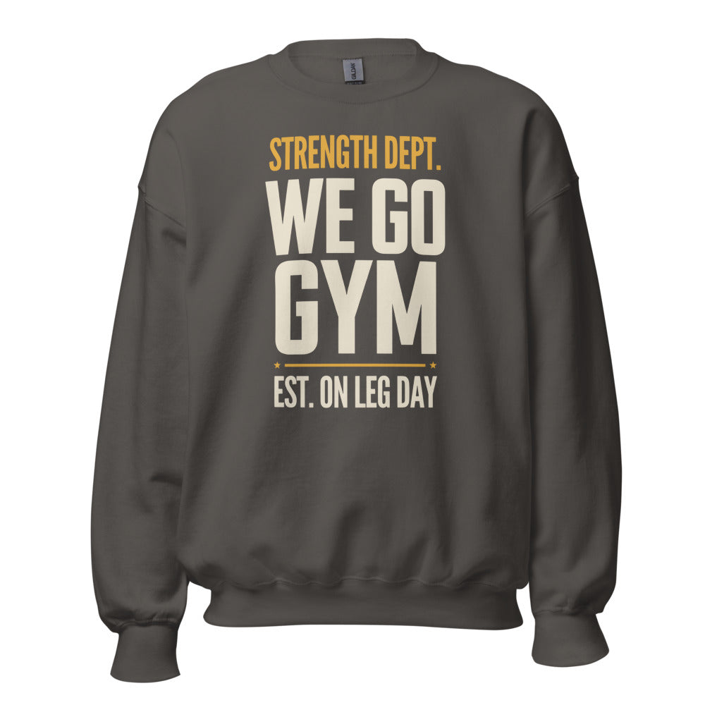 We Go Gym vintage athletic crewneck — Charcoal, front