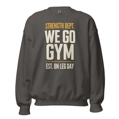 We Go Gym vintage athletic crewneck — Charcoal, front
