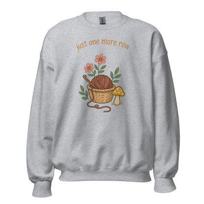 Just One More Row crochet cottagecore crewneck sweatshirt — Sport Grey, front