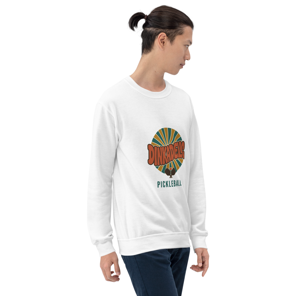 Ash Dinkadelic retro 70s pickleball crewneck sweatshirt model