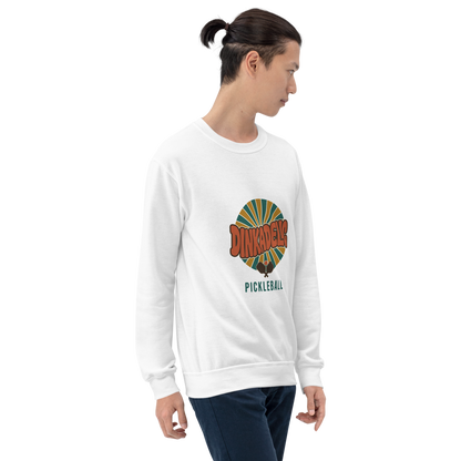 Ash Dinkadelic retro 70s pickleball crewneck sweatshirt model