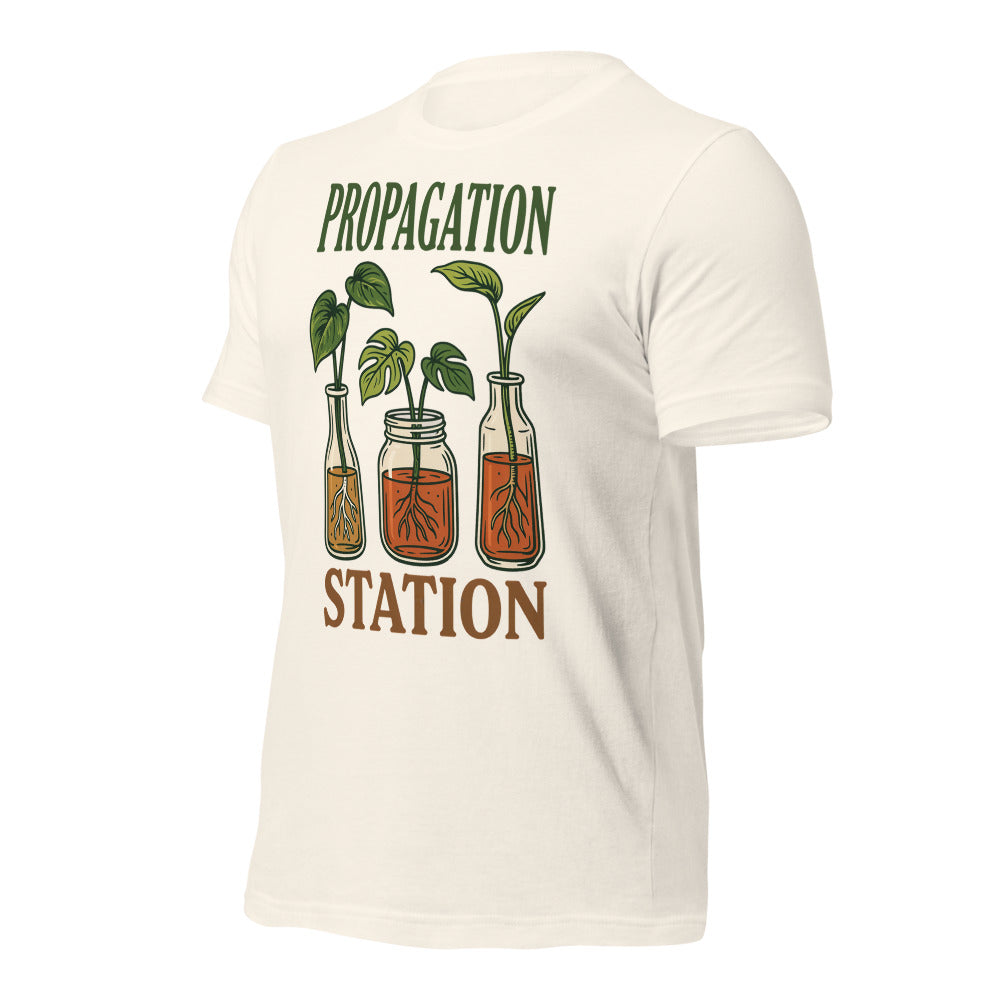Propagation Station retro botanical plant lover tee — Vintage White, front right