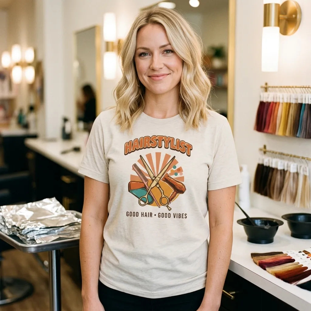 Retro Salon Hairstylist good hair good vibes tee — lifestyle