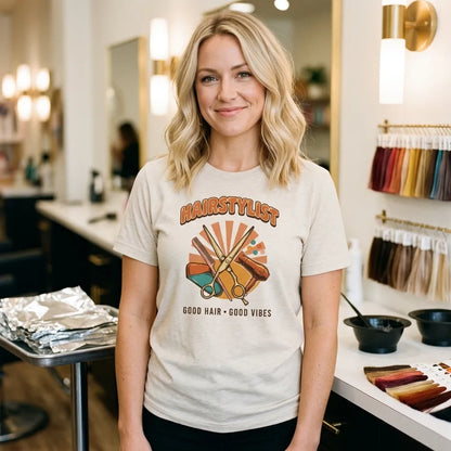Retro Salon Hairstylist good hair good vibes tee — lifestyle