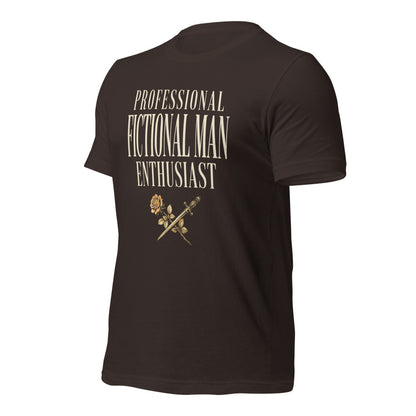 Professional Fictional Man Enthusiast book lover dark academia tee — Brown, front-right