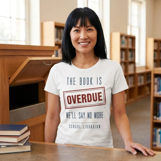 The Book Is Overdue funny school librarian t-shirt — lifestyle