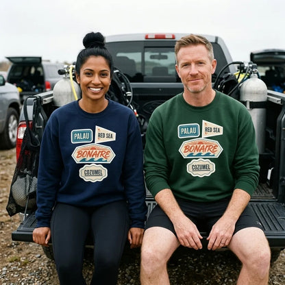 Vintage scuba diving dive sites travel decal sweatshirt — lifestyle