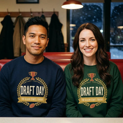 Draft Day Almanac vintage fantasy football champion crewneck sweatshirt — lifestyle