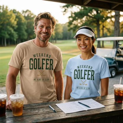 Weekend Golfer vintage golf wordmark tee — lifestyle