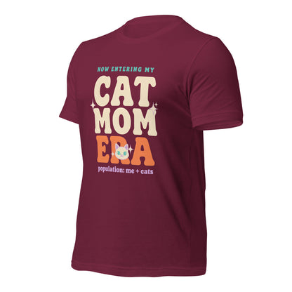 Cat Mom Era retro Y2K tee — Maroon, front right