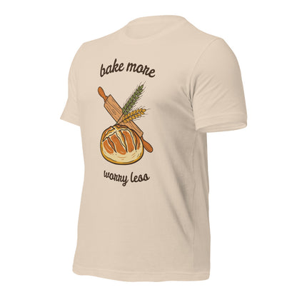 Bake More Worry Less retro kitchen sourdough tee — Soft Cream, front right