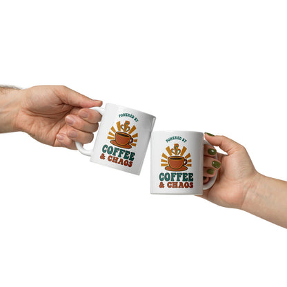 Powered By Coffee & Chaos print — 11 oz, front