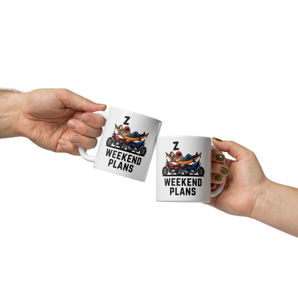 Weekend Plans funny motorcycle dad coffee mug — 11 oz, front