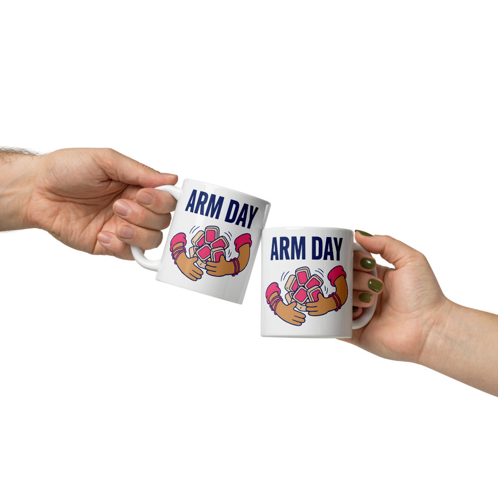 Arm Day funny mahjong mug — 11 oz, front