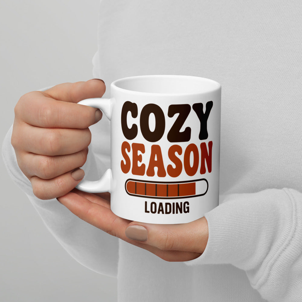 Cozy Season Loading retro 70s fall coffee mug — 11 oz, handle on the left