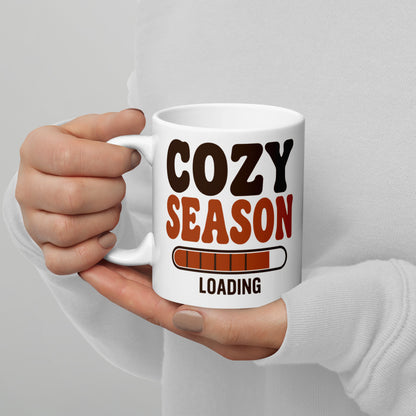 Cozy Season Loading retro 70s fall coffee mug — 11 oz, handle on the left