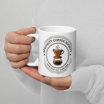 Specialty Coffee Society specialty coffee ceramic mug — 11 oz, handle on the left