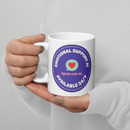 Emotional Support AI ceramic mug — 11 oz, handle on the left