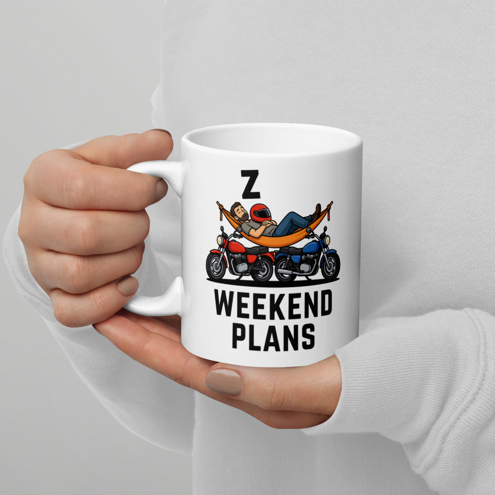 Weekend Plans funny motorcycle dad coffee mug — 11 oz, handle on the left