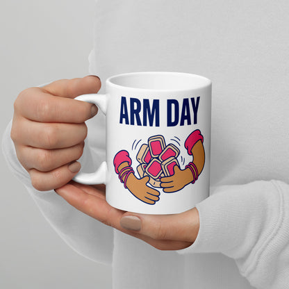 Arm Day funny mahjong mug — 11 oz, handle on the left