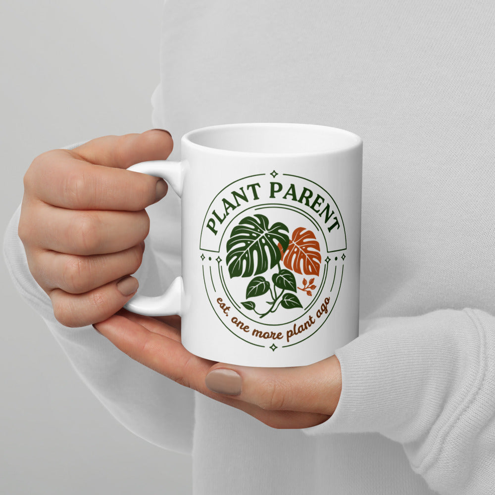 Plant Parent Badge print — 11 oz, handle on the left