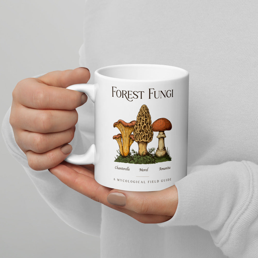 Forest Fungi vintage mushroom field guide mug — 11 oz
