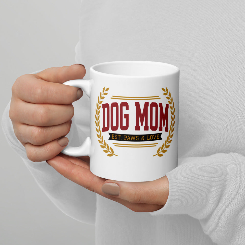 Dog Mom Est. Varsity Wordmark print — 11 oz