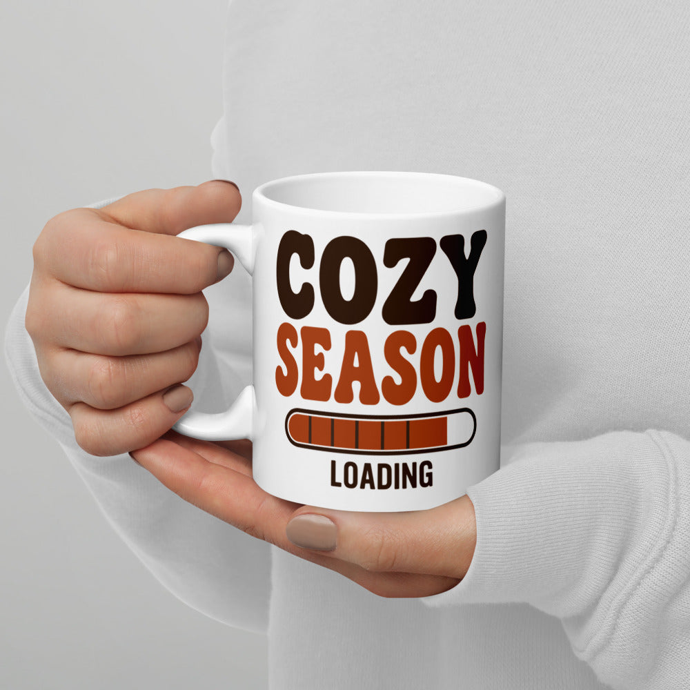 Cozy Season Loading retro 70s fall coffee mug — 11 oz, handle on the left