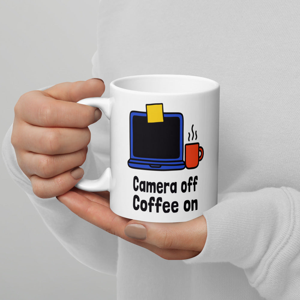 Camera Off Coffee On funny office coffee mug — 11 oz, handle on the left
