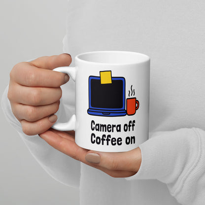 Camera Off Coffee On funny office coffee mug — 11 oz, handle on the left