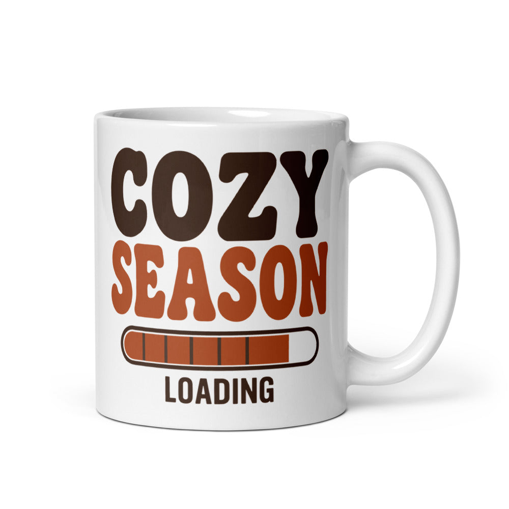 Cozy Season Loading retro 70s fall coffee mug — 11 oz, handle on the right
