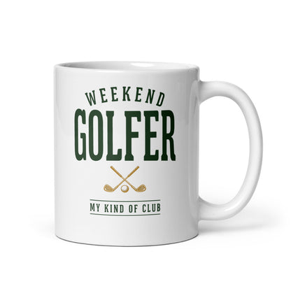 Weekend Golfer Wordmark print — 11 oz, handle on the right