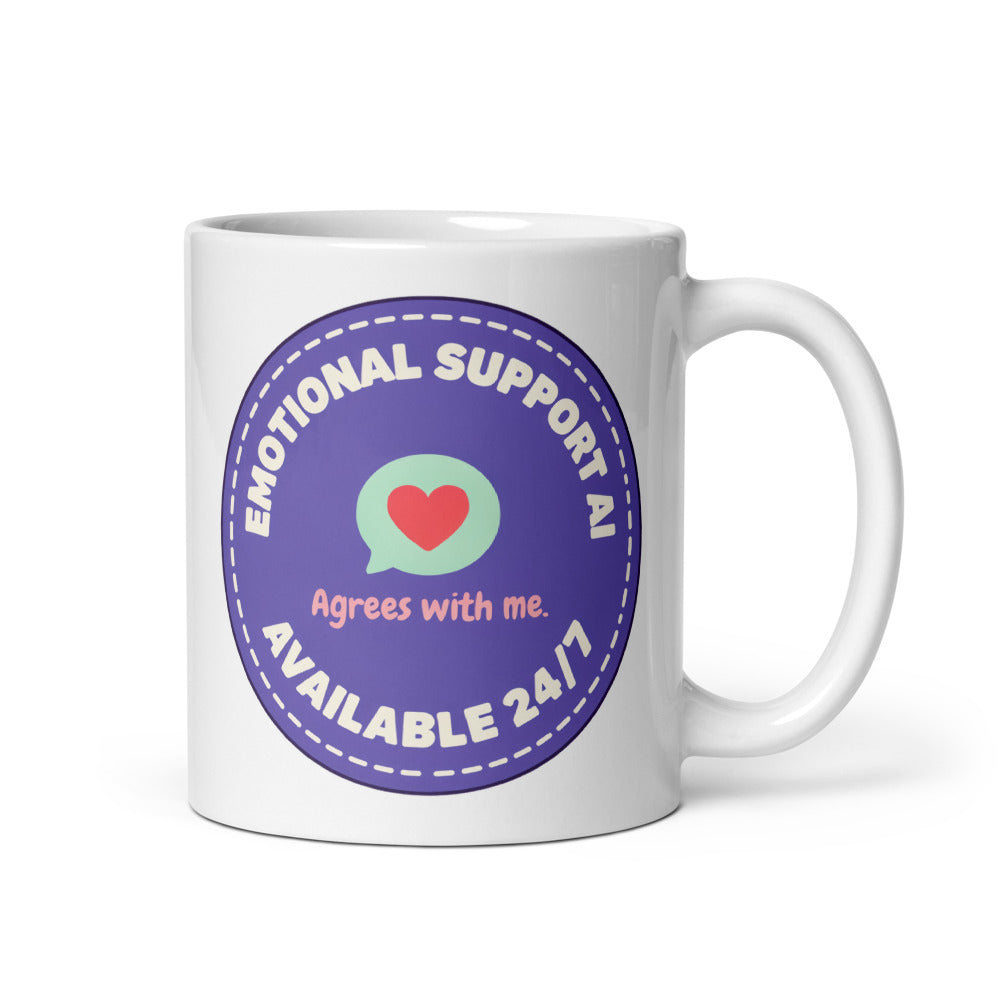 Emotional Support AI ceramic mug — 11 oz, handle on the right