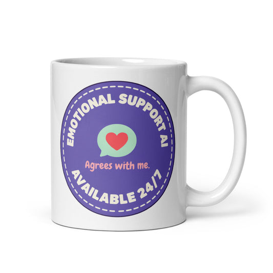Emotional Support AI ceramic mug — 11 oz, handle on the right
