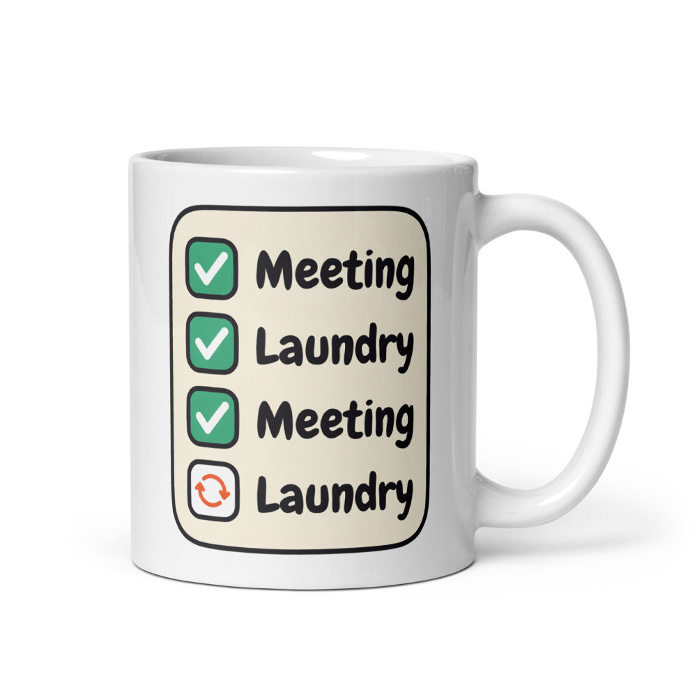 Meeting Laundry funny office coffee mug — 11 oz, handle on the right