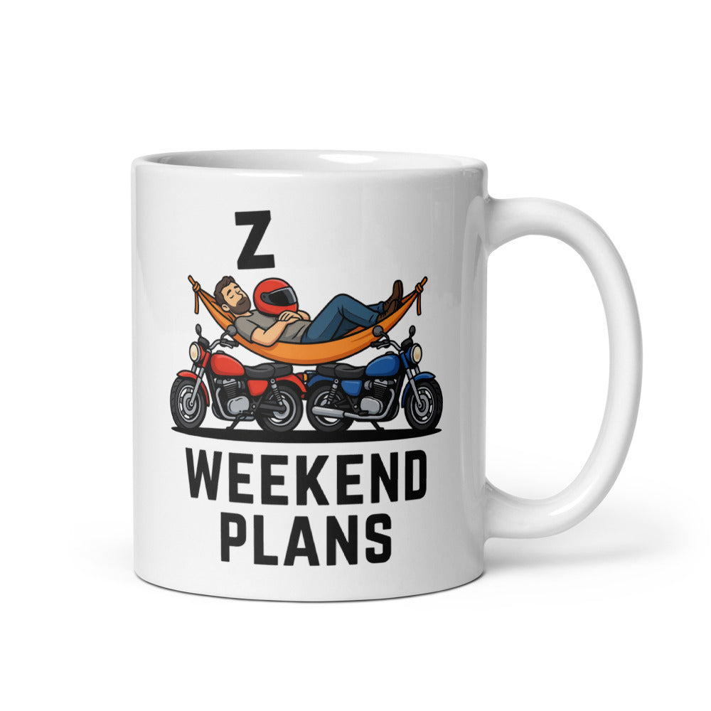 Weekend Plans funny motorcycle dad coffee mug — 11 oz, handle on the right