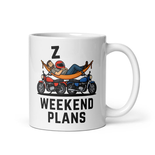 Weekend Plans funny motorcycle dad coffee mug — 11 oz, handle on the right